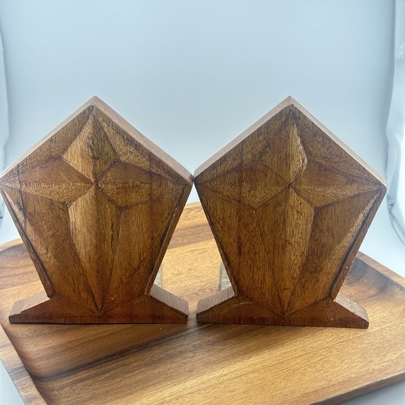 RARE Pair Vtg Wooden STARBURST/SUNBURST BOOKENDS Artisan Hand-Crafted MCM Atomic - Picture 1 of 9
